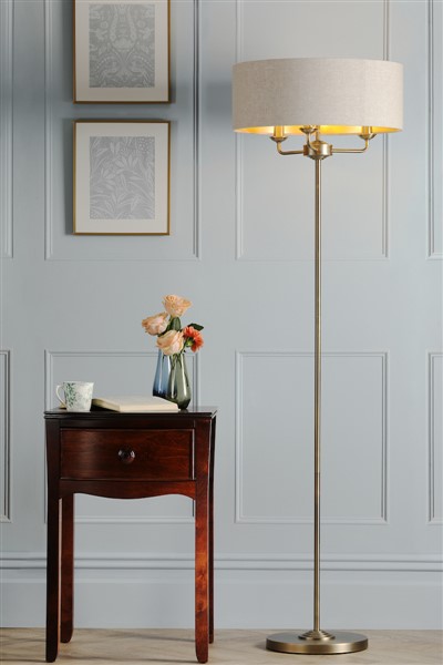 (image for) Laura Ashley Sorrento 3 Light Floor Lamp Matt Antique Brass With Natural Shade